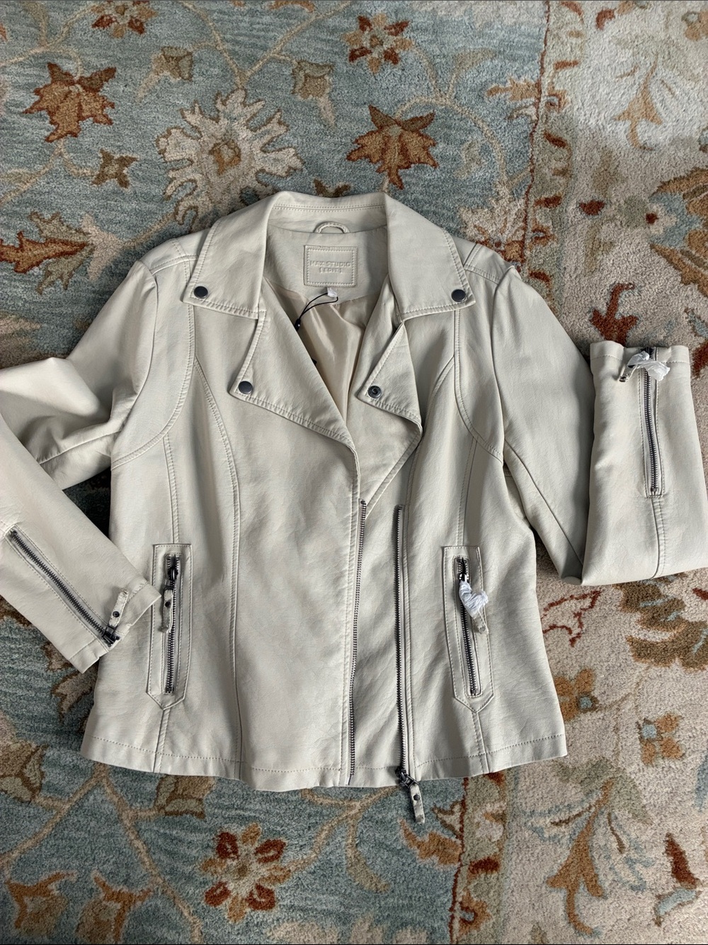 Max Studio Cream/sand Leather Faux -Moto Jacket